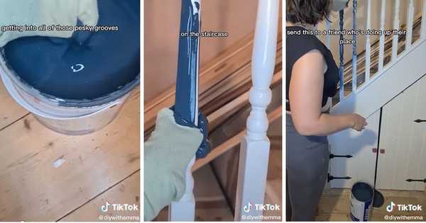 Cómo pintar husillos de escalera con un calcetín