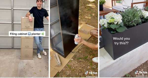 Sie können einen alten Aktenschrank in einen Blumenpflanzer verwandeln, der wie