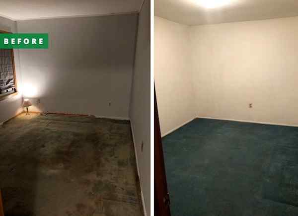 Antes y después de dos pequeñas habitaciones se convierte en una espaciosa cocina abierta y comedor