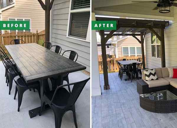 Antes y después de un patio de hormigón monótono se convierte en un elegante espacio de vida al aire libre